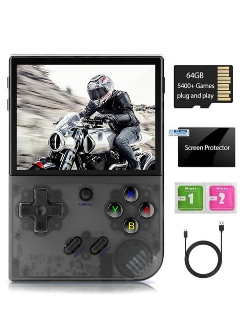 RG35XX Handheld Game Console , Dual System , 3.5 Inch IPS Screen Built-in 64G TF Card 6831 Classic Games Support HDMI TV Output (Transparent Black)