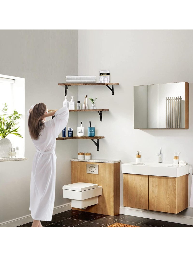 Beauenty Set of 3 L-Shape Solid Wood Wall Corner Floating Shelves, Rustic Wall-Mounted Home Display Organizer Hanging Storage for Bedroom Living Room Bathroom Kitchen Kids Room Office (Pine) - Image 5