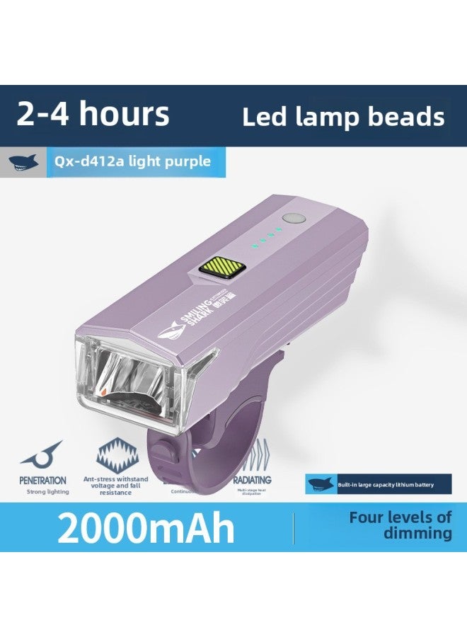Loquat Smiling Shark Outdoor Children Cycling Car Light Color Mini Easy Installation Night Riding Light Intelligent Light Control Bicycle Light-Color:D412a Children's Outdoor Cycling Light-light Purple - Image 1