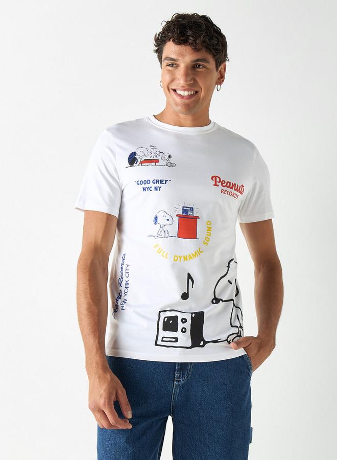 SP Characters Peanuts Print T-shirt with Crew Neck and Short Sleeves - Image 1