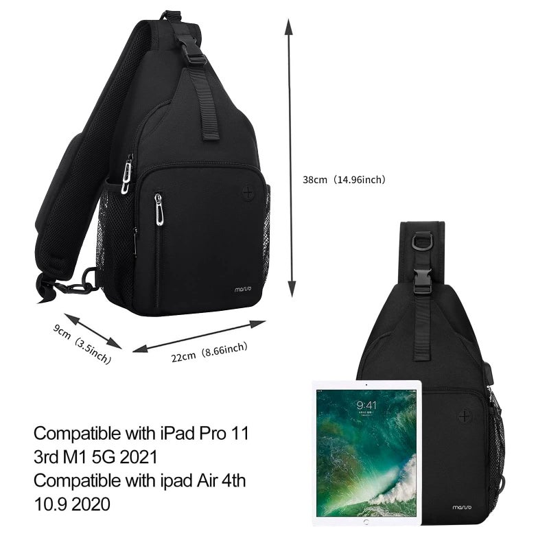 MOSISO Sling Backpack Bag, Crossbody Shoulder Bag Travel Hiking Daypack Chest Bag with Front Square Pocket&USB Charging Port, Black - Image 5