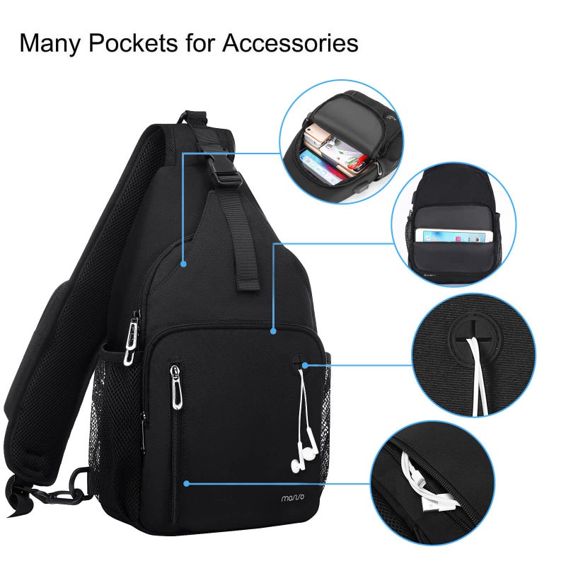 MOSISO Sling Backpack Bag, Crossbody Shoulder Bag Travel Hiking Daypack Chest Bag with Front Square Pocket&USB Charging Port, Black - Image 3