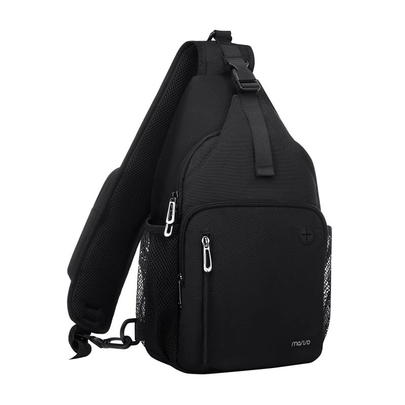 MOSISO Sling Backpack Bag, Crossbody Shoulder Bag Travel Hiking Daypack Chest Bag with Front Square Pocket&USB Charging Port, Black - Image 1