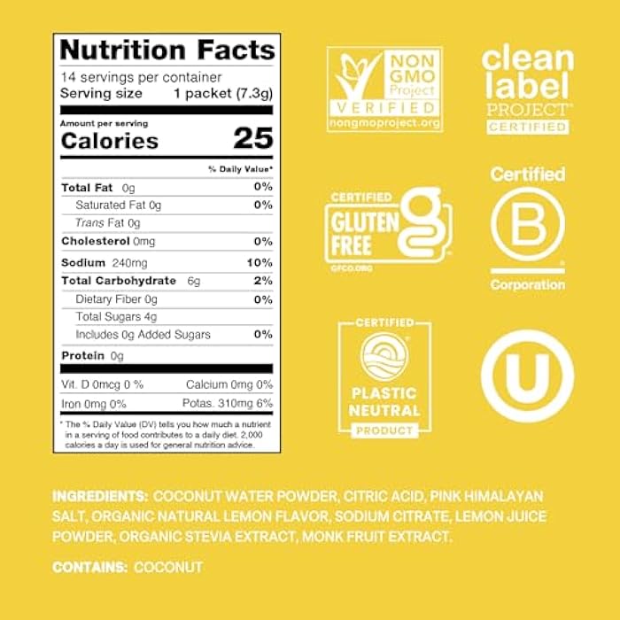 Cure Hydration | Plant-Based Electrolyte Drink Mix | No Added Sugar | FSA & HSA | Dehydration Relief Powder Made with Coconut Water | Non-GMO | Vegan | Pouch of 14 Packets - Lemonade - Image 2