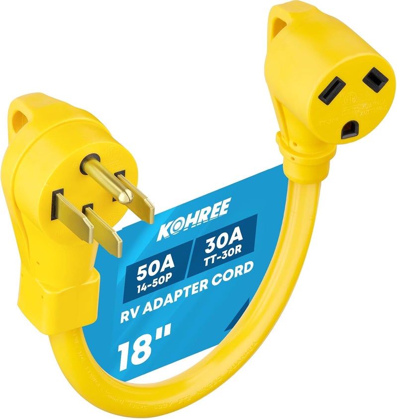 Kohree 50 Amp to 30 Amp RV Adapter 18", Heavy Duty RV Dogbone Electrical Plug Adapter with Grip Handle, NEMA 14-50P to NEMA TT-30R, 125V/3750W, ETL Listed - Image 1