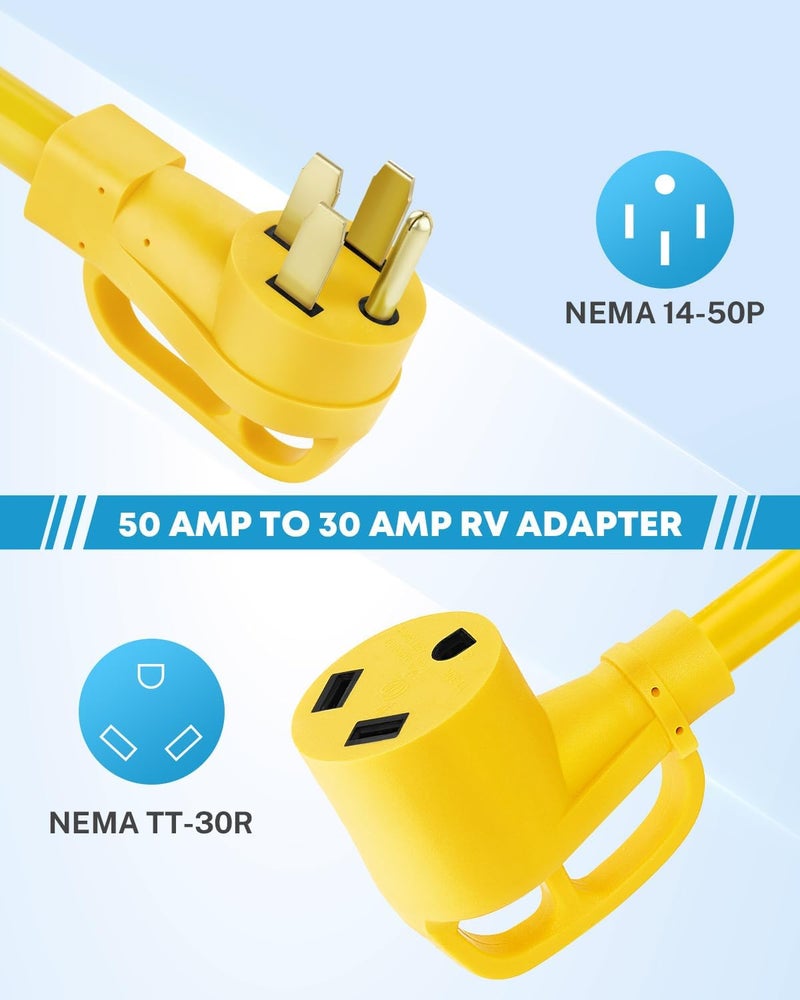 Kohree 50 Amp to 30 Amp RV Adapter 18", Heavy Duty RV Dogbone Electrical Plug Adapter with Grip Handle, NEMA 14-50P to NEMA TT-30R, 125V/3750W, ETL Listed - Image 2