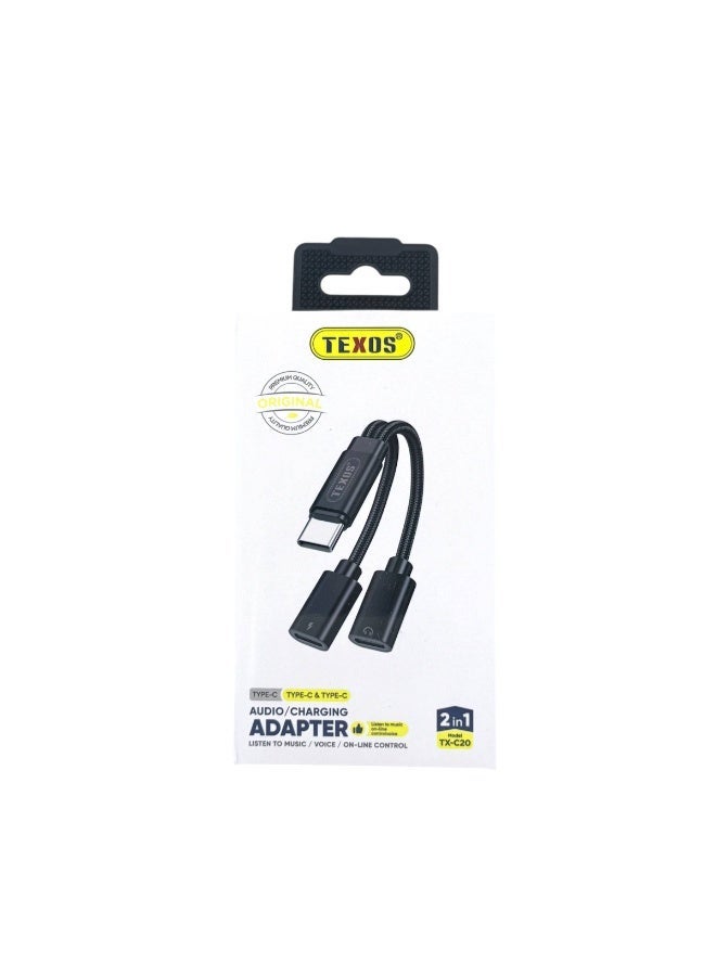 Texos 2-in-1 Type-C Audio/Charging Adapter - Image 1