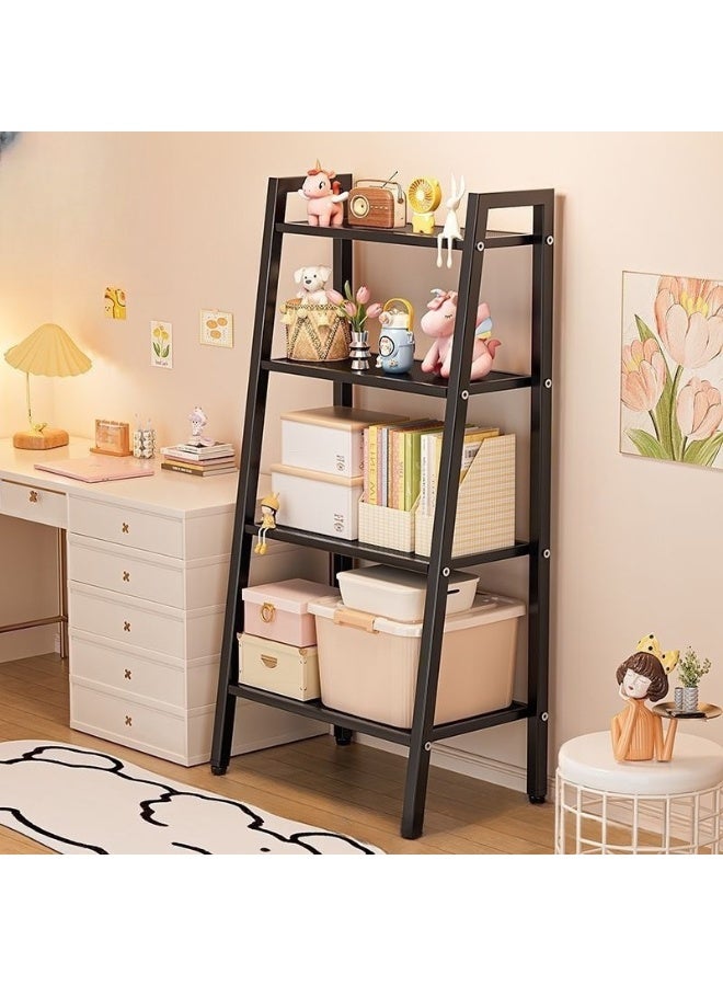4 Tier Open Bookshelf - Steel and Wood Display Stand, 60CM Width Floor-Standing Bookcase, Black - Image 1