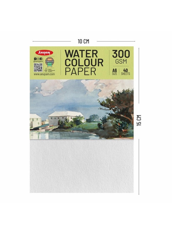 Anupam Professional Watercolour Paper | A6 (15X10CM) 300 GSM Cold Pressed Paper |Acid-Free 40 Sheets | Ideal for Artist, Professional Drawing, Painting Dry & Wet, Fine Art, School, Students - Image 2