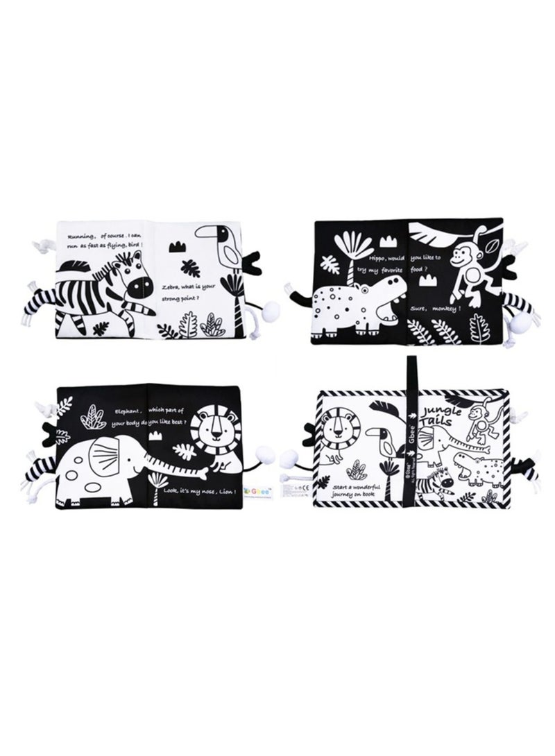 Jingke Baby Animal Tail Cloth Book Educational Toy Book Tear-resistant Baby Cloth Book Enlightenment Early Education Toy Book,Black White Jungle Tail - Image 3
