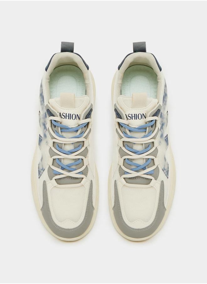 Styli - Chunky Sole Abstract Print Lace Up Sneakers - Image 1