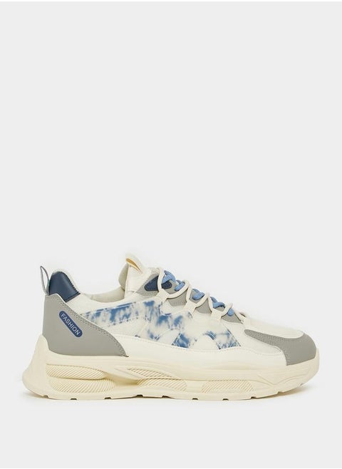 Chunky Sole Abstract Print Lace Up Sneakers