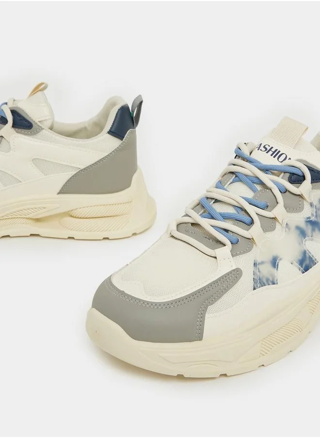 Styli Chunky Sole Abstract Print Lace Up Sneakers
