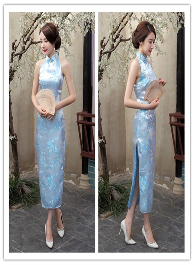 Loquat Plum Blossom Sleeveless Dress Sky Blue  - Image 2