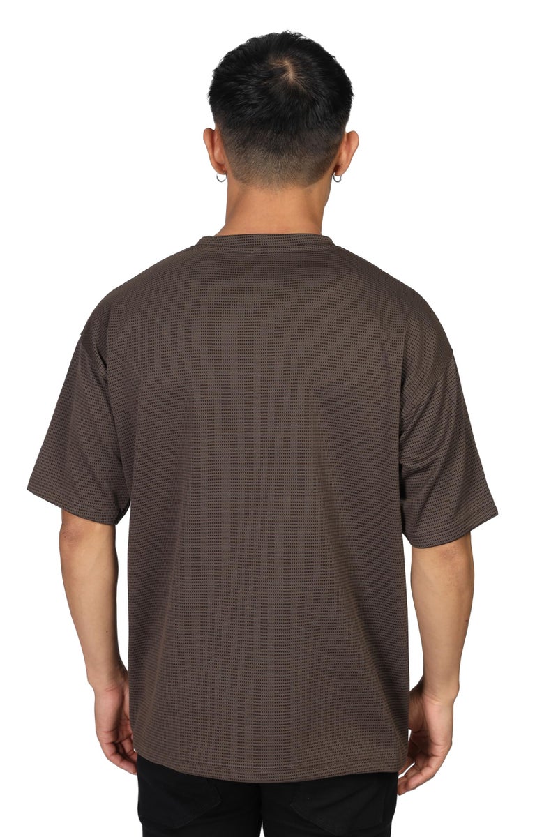 SHODOX® Men Oversized T Shirt Solid Dotted Design | Round Neck Loose Fit Drop Shoulder Casual T-Shirt for Men Coffee Brown - Image 2