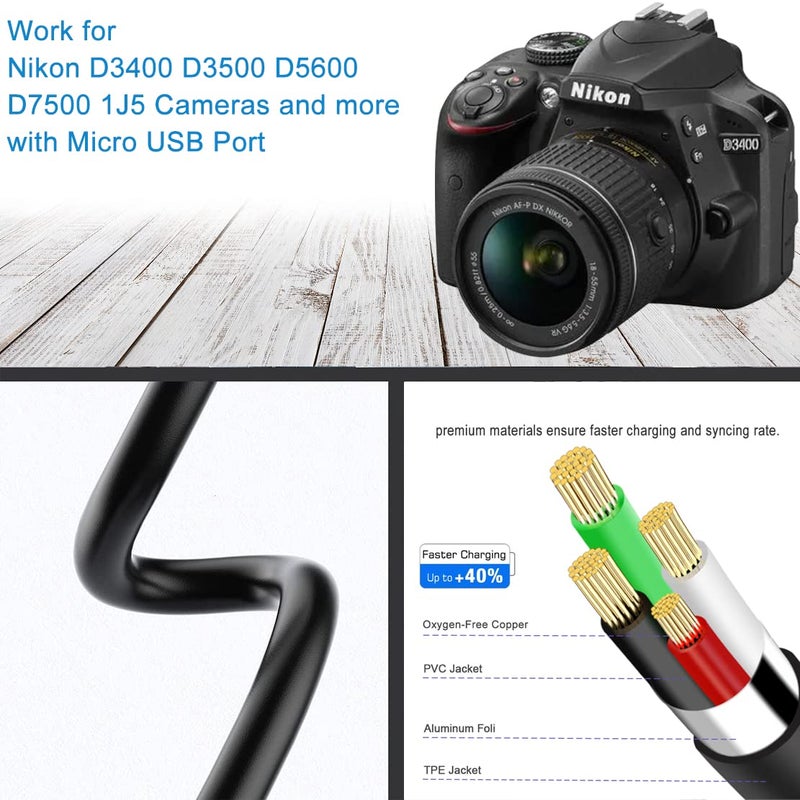 SCOVEE Replacement Camera USB Cable for Nikon Digital DSLR D3400 D3500 D5600 D7500 1J5,Nikon Camera Cord Accessories,UC-E20 Charging Cable Photo Data Transfer Cord for Canon PowerShot SX720 HS 3FT - Image 3