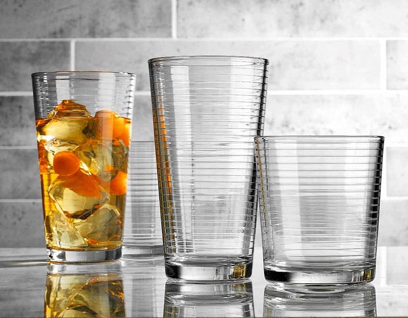 Glaver's Drinking Glasses Set of 12. Everyday Drinking Glasses. Mixed Drinkware Sets 6-17 oz Tall Kitchen Glass Cups, and 6-13 Oz Rocks Glasses. Ribbed Glassware Sets for Cocktail Beer Juice Water. - Image 4