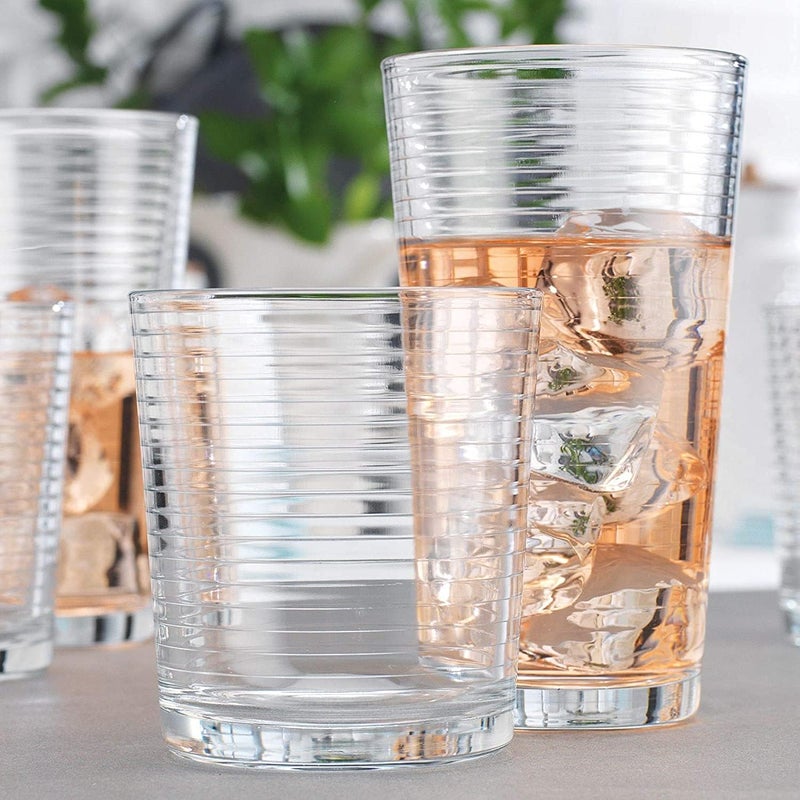 Glaver's Drinking Glasses Set of 12. Everyday Drinking Glasses. Mixed Drinkware Sets 6-17 oz Tall Kitchen Glass Cups, and 6-13 Oz Rocks Glasses. Ribbed Glassware Sets for Cocktail Beer Juice Water. - Image 5