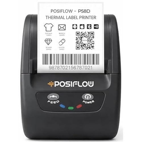 SHREYANS POSIFLOW 58D 2-Inch (58mm) Portable Thermal Label & Receipt Printer | Bluetooth & USB | Inkless Barcode & Billing Printer for Retail, Pharmacy & Shop Use | Includes 500 Labels - Image 1