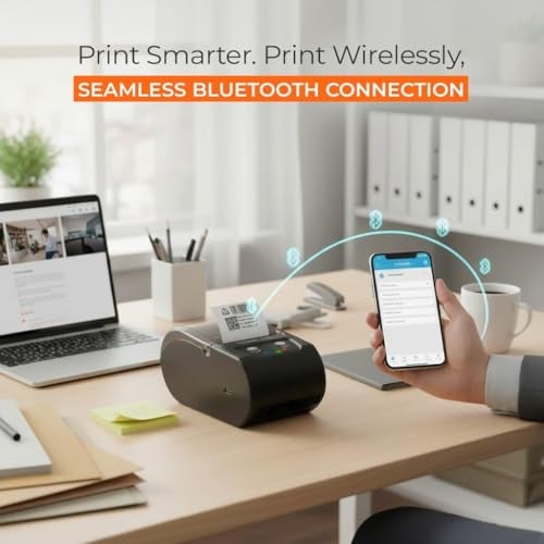 SHREYANS POSIFLOW 58D 2-Inch (58mm) Portable Thermal Label & Receipt Printer | Bluetooth & USB | Inkless Barcode & Billing Printer for Retail, Pharmacy & Shop Use | Includes 500 Labels - Image 3