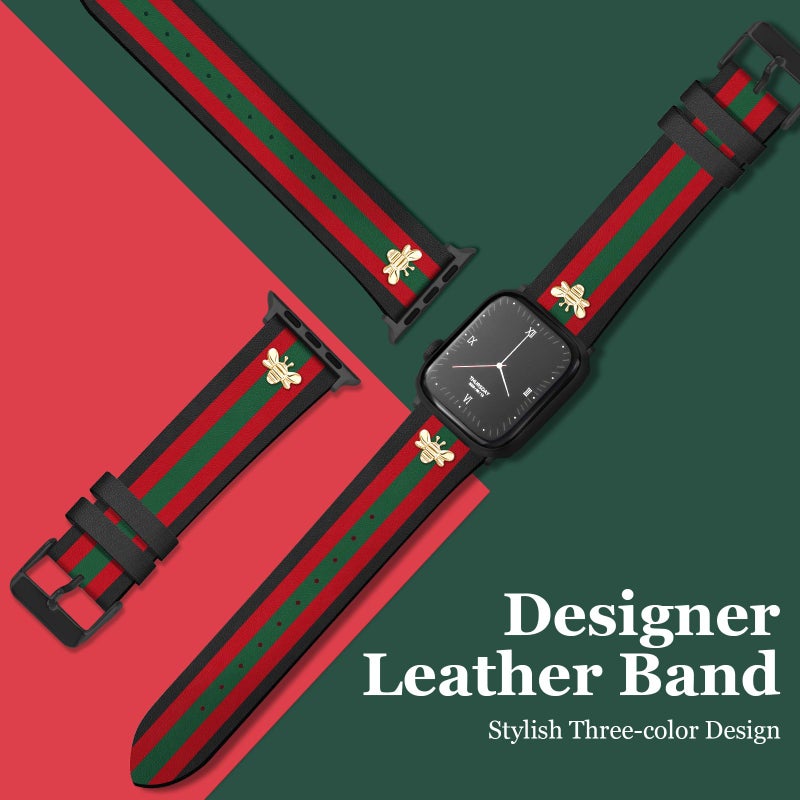 MOINSPIRE Designer Leather Bands with Charms Compatible with Apple Watch Band 42mm(S3/2/1) 44mm 45mm 46mm 49mm Women Men Genuine Leather Elegant Strap for iWatch Series 11/10/9/8/7/6/5/3/2/1/SE/Ultra - Image 3