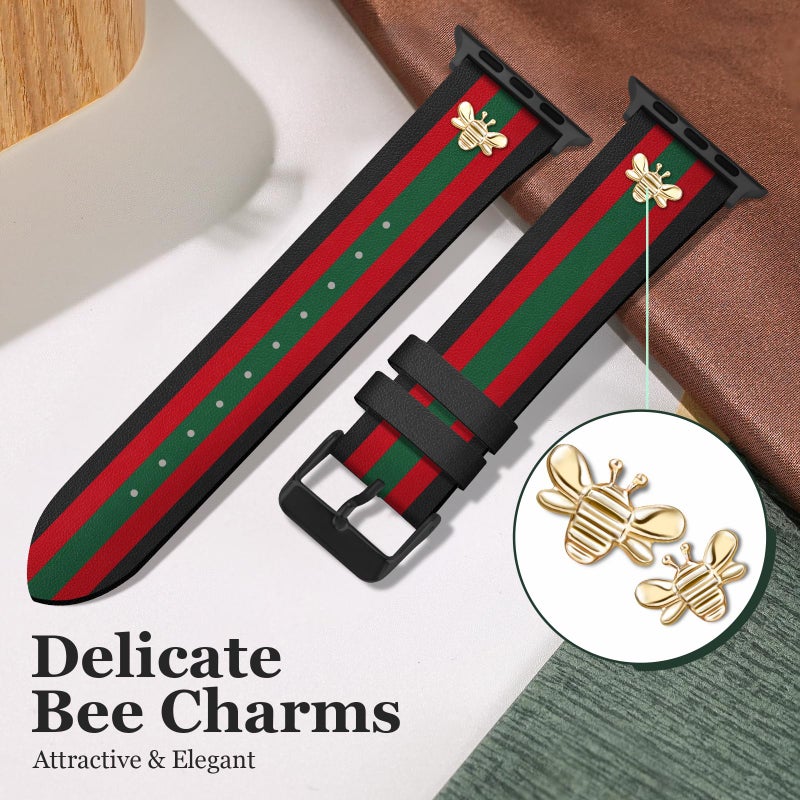 MOINSPIRE Designer Leather Bands with Charms Compatible with Apple Watch Band 42mm(S3/2/1) 44mm 45mm 46mm 49mm Women Men Genuine Leather Elegant Strap for iWatch Series 11/10/9/8/7/6/5/3/2/1/SE/Ultra - Image 5