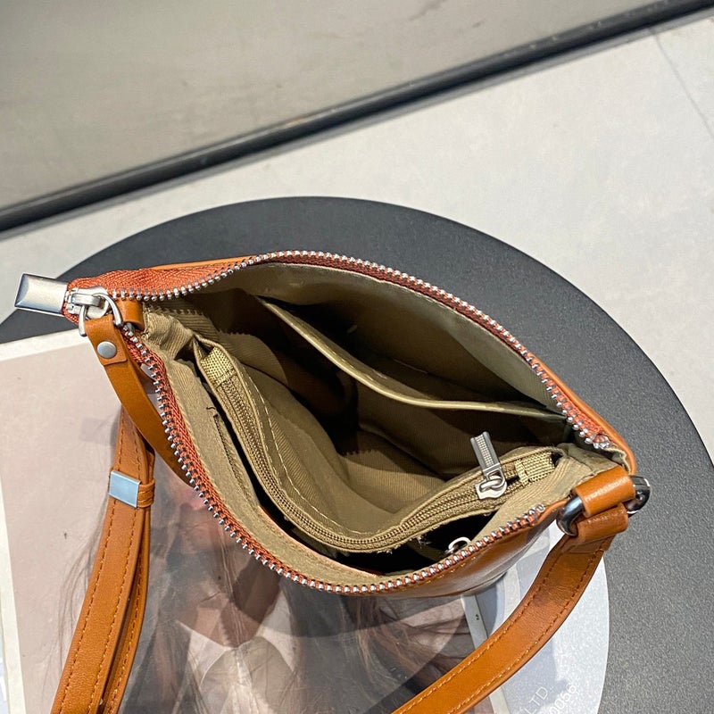2025 Spring New Retro Top Layer Cowhide Mobile Phone Bag South Korea Fashion All-Match Shoulder Crossbody Bucket Bag - Image 5