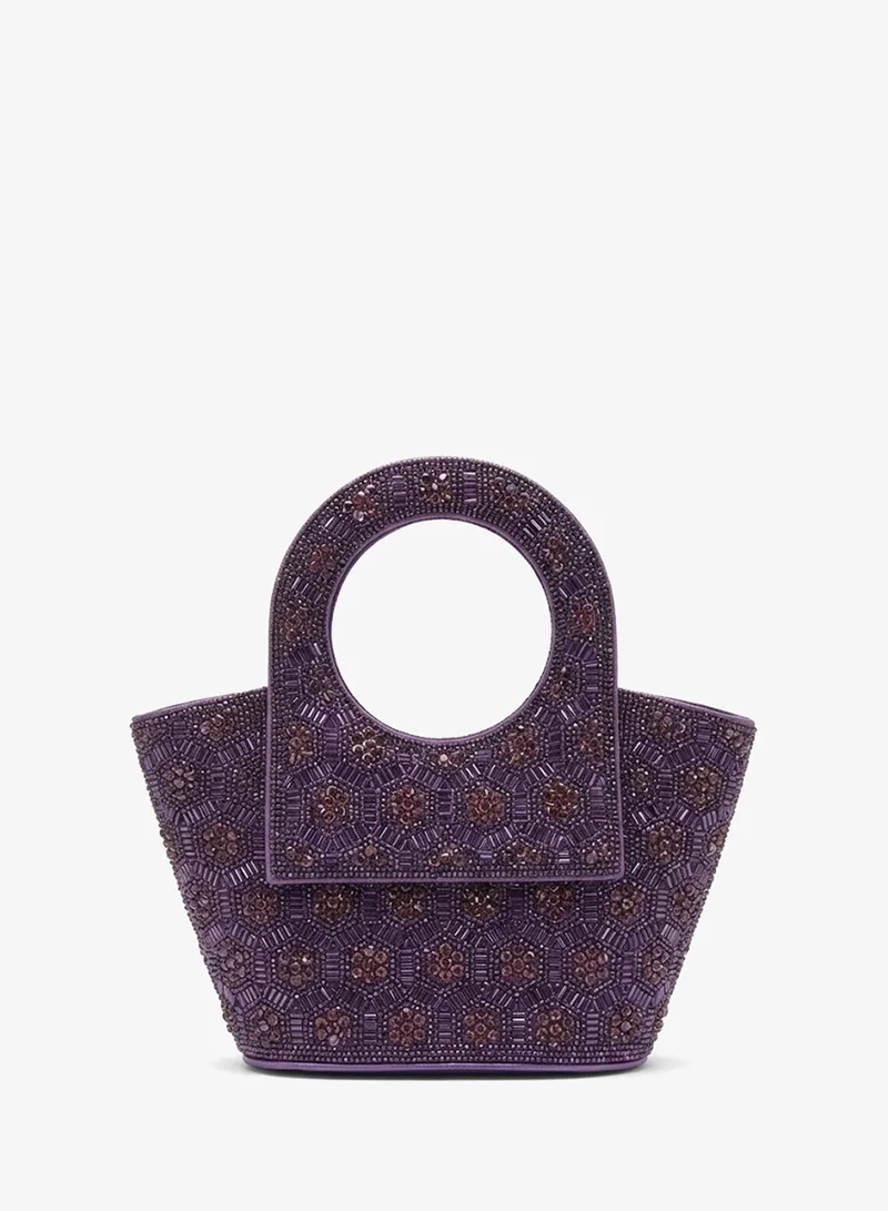 Viny Women's Crystal Medallion Clutch Bag – Floral Beaded Design with Ring Handle & Detachable Chain Strap