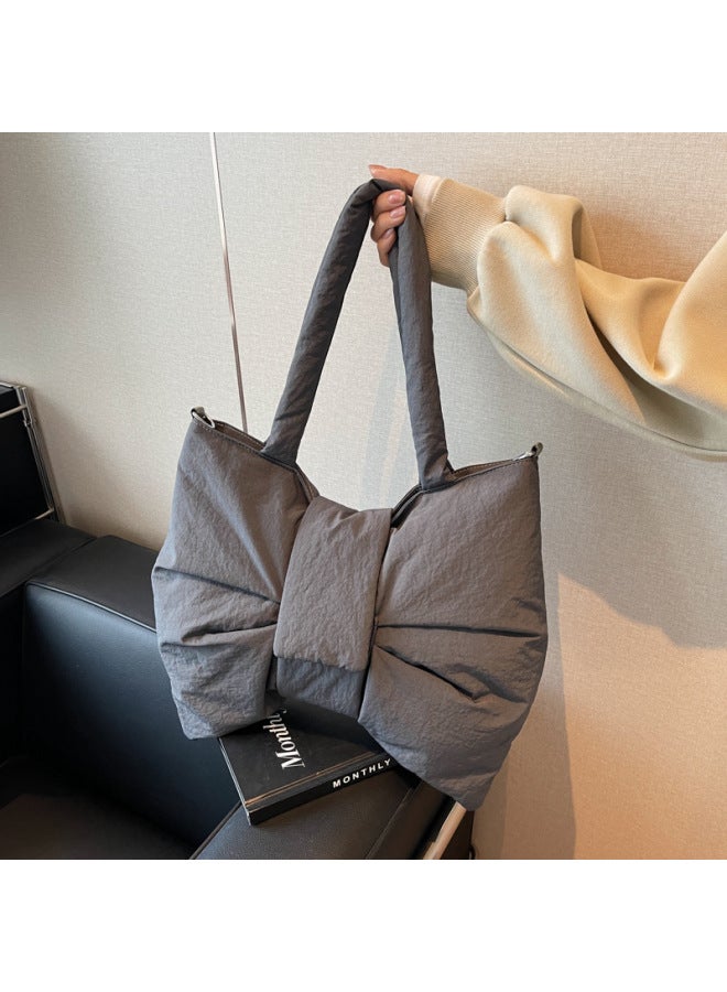 Korean Style Bow Large Capacity Tote Bag Women's 2024 Internet Popular Same Style Portable Shoulder Bag Niche Crossbody Canvas Bag-Color:Black-Dimensions:38*11*33  - Image 3