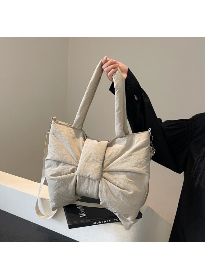 Korean Style Bow Large Capacity Tote Bag Women's 2024 Internet Popular Same Style Portable Shoulder Bag Niche Crossbody Canvas Bag-Color:Black-Dimensions:38*11*33  - Image 2
