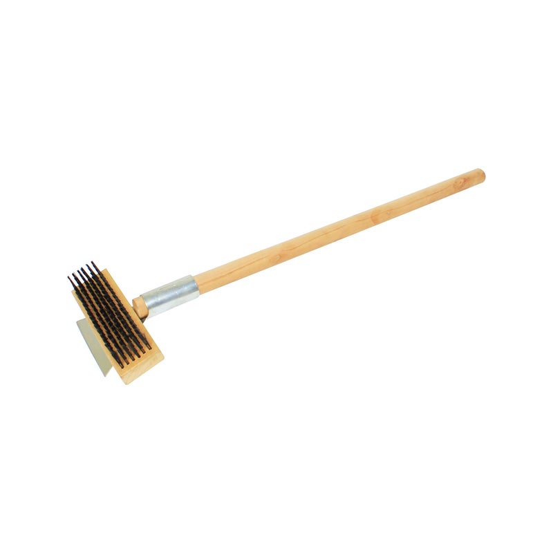 Thunder Group Heavy Duty Wire Brush with Scraper and Long Wood Handle, 27-Inch - Image 1