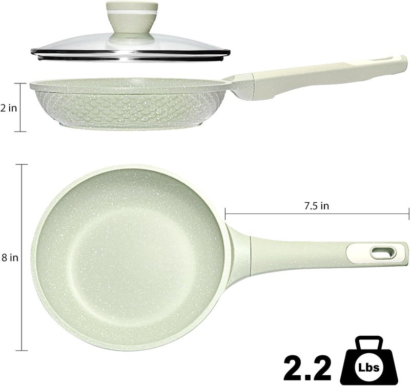 Xuanying 8 Inch Non Stick Frying Pan with Lid - Omelette & Egg Pan Skillet | PFOA/PFAS Free Healthy Cookware | All Stovetop & Dishwasher Safe | Heat Resistant Handle | Eco-Friendly - Image 2