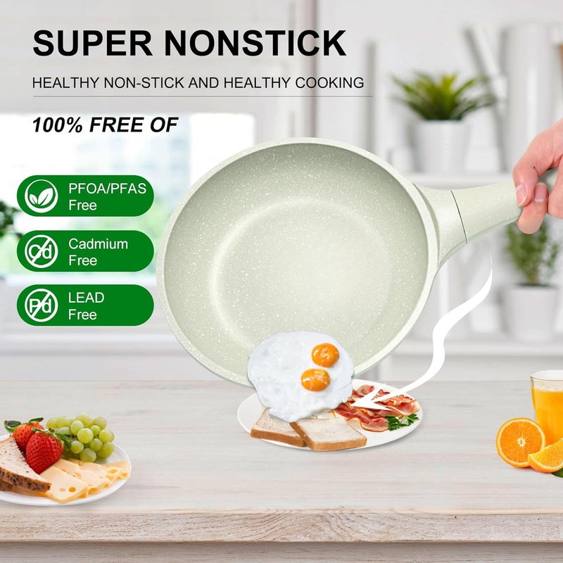 Xuanying 8 Inch Non Stick Frying Pan with Lid - Omelette & Egg Pan Skillet | PFOA/PFAS Free Healthy Cookware | All Stovetop & Dishwasher Safe | Heat Resistant Handle | Eco-Friendly - Image 5
