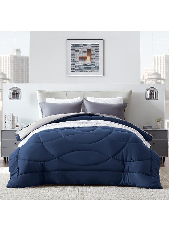 Generic SLEEP ZONE Reversible Queen Cooling Comforter, Super Soft Bedding Duvet Down Alternative Comforter for All Seasons, A Side Navy + B Side Grey  - Image 1