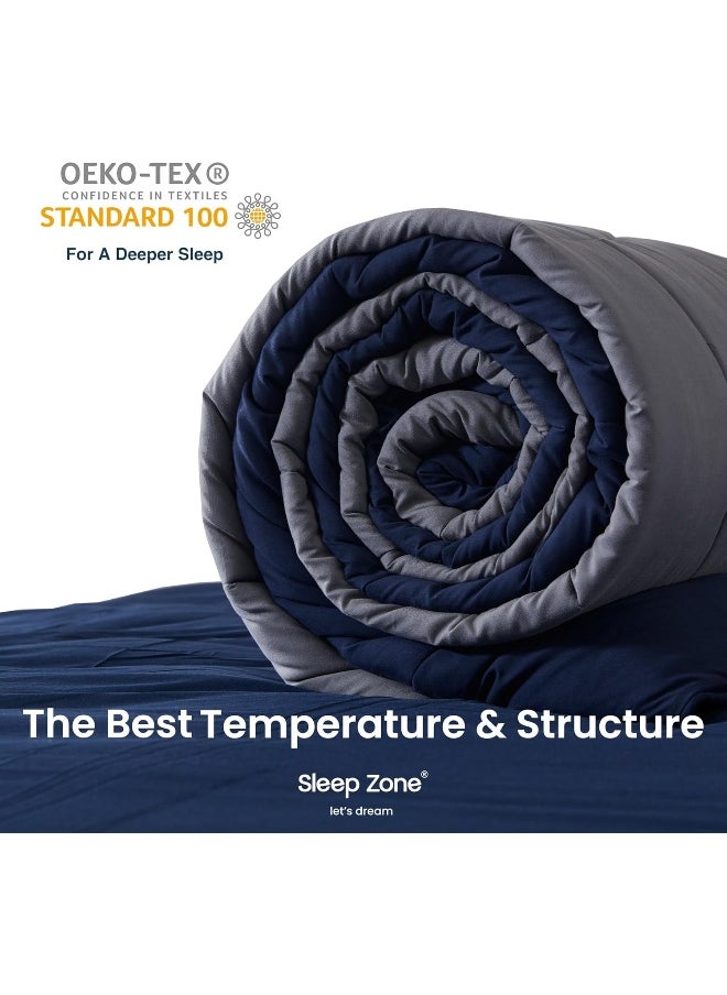 SLEEP ZONE Reversible Queen Cooling Comforter, Super Soft Bedding Duvet Down Alternative Comforter for All Seasons, A Side Navy + B Side Grey