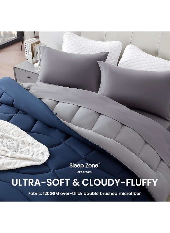 Generic SLEEP ZONE Reversible Queen Cooling Comforter, Super Soft Bedding Duvet Down Alternative Comforter for All Seasons, A Side Navy + B Side Grey  - Image 3