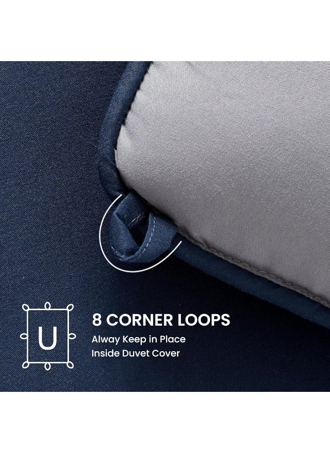 SLEEP ZONE Reversible Queen Cooling Comforter, Super Soft Bedding Duvet Down Alternative Comforter for All Seasons, A Side Navy + B Side Grey