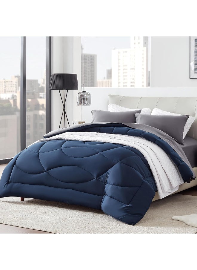 Generic SLEEP ZONE Reversible Queen Cooling Comforter, Super Soft Bedding Duvet Down Alternative Comforter for All Seasons, A Side Navy + B Side Grey  - Image 2