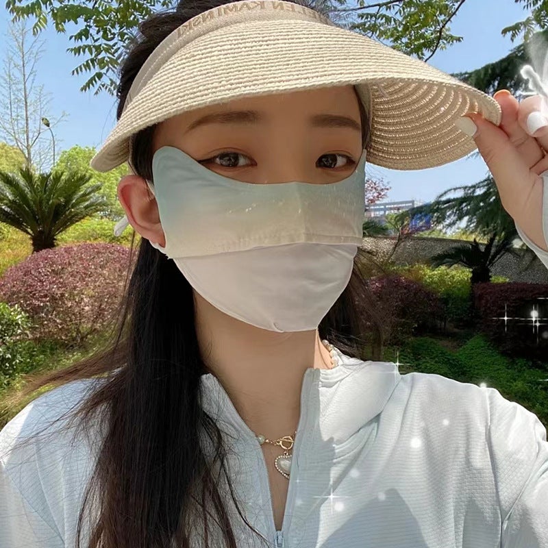 Gradient Ice Silk Mask 2022 New Fashion Version Cute High Color Value Girls Pure Pink White Breathable Trendy KZ-1-Blue Gradient 