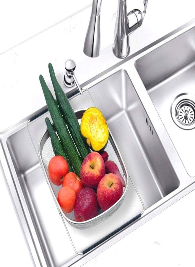 VPGS Stainless Steel Over The Sink Colander with Fine Mesh Strainer Basket & Expandable Rubber Grip Handles - Strain, Drain, Rinse Fruits, Vegetables 37 x 26 x 12 Centimeters - Image 2