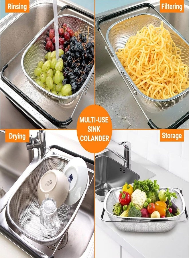 VPGS Stainless Steel Over The Sink Colander with Fine Mesh Strainer Basket & Expandable Rubber Grip Handles - Strain, Drain, Rinse Fruits, Vegetables 37 x 26 x 12 Centimeters - Image 5