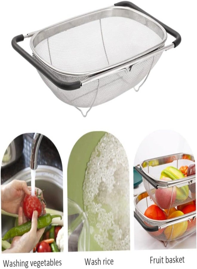 VPGS Stainless Steel Over The Sink Colander with Fine Mesh Strainer Basket & Expandable Rubber Grip Handles - Strain, Drain, Rinse Fruits, Vegetables 37 x 26 x 12 Centimeters - Image 4