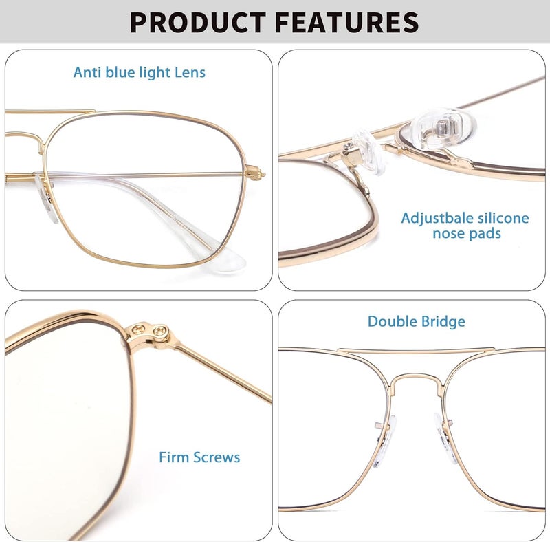 JM Aviator Blue Light Blocking Computer Glasses, Square Eye Protect Video Eyeglasses Anti Glare Men Women - Image 3