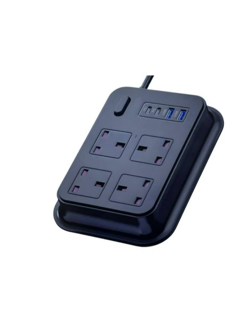 PowerMax Power Strip 3-meter 4 outlets and 2 USB + 2 USB-C ports , r - 4 Wide Sockets for Office, Ideal for All Electronic Devices, Black - Image 2