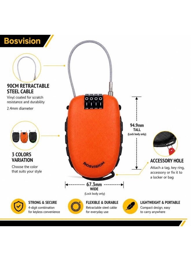 Bosvision Ultra-Secure 4-digit Combination Lock with 3 Feet Retractable Cable for Bike, Ski, Snowboard and Stroller - Image 2