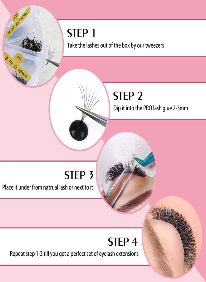 PRO LASHBEAUTY 1200 Fans Premade Fans Eyelash Extensions Premade Volume Lash Extension Mixed Tray From 5D to 14D Handmade Lashes Bulk Promade Fans Soft Pointed Fans 7D-D-0.07-9-16mix - Image 5