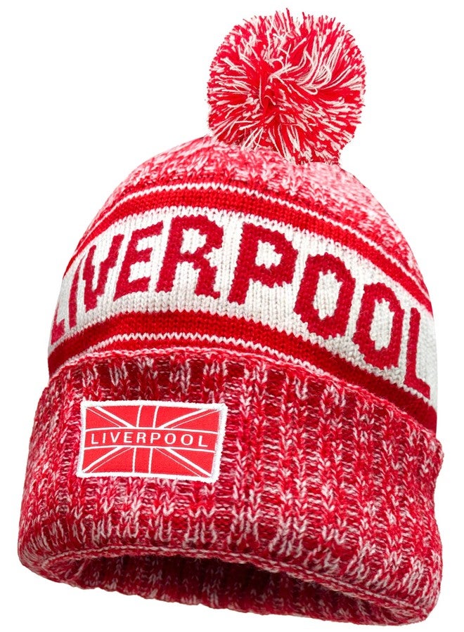 Just 4 Kicks Liverpool City Beanie Knitted Ski Hat, The Liverpool Heritage Beanie – Adult Fit Red - Image 1