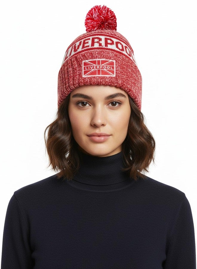 Just 4 Kicks Liverpool City Beanie Knitted Ski Hat, The Liverpool Heritage Beanie – Adult Fit Red - Image 4