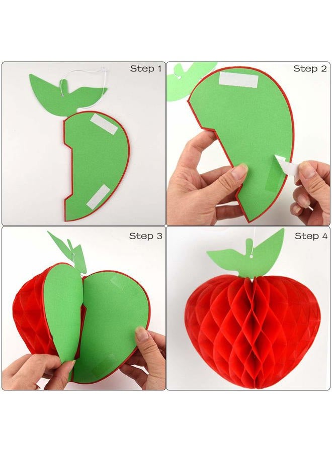 FEPITO 7 Inch Apple Tissue Honeycomb Hanging Red Paper Apple Decorations Fruit Decoration for Back to School, Baby Shower - Image 3