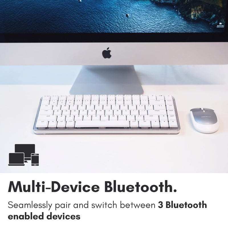 Macally Wireless Mechanical Keyboard for Mac | Compatible Bluetooth Apple Keyboard (75% Size, Blue Tactile Switches) Compact, Multi Device, Backlit for MacBook Pro/Air, iMac, Mac mini/Pro - Image 3